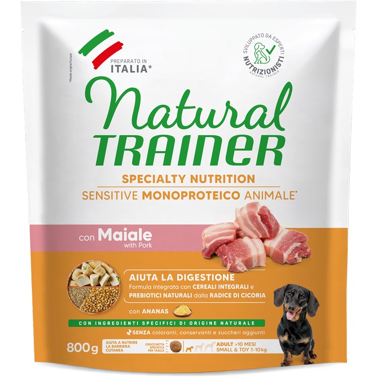 Natural Trainer Sensitive Mini Adult Maiale e Cereali Integrali 800 gr Per Cane
