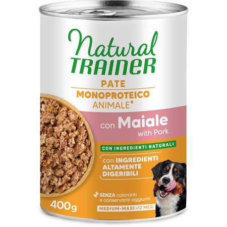 natural trainer sensitive no gluten adult maiale 400 gr umido cane