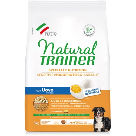 natural trainer sensitive no gluten adult medium maxi uova 3 kg crocchette cane
