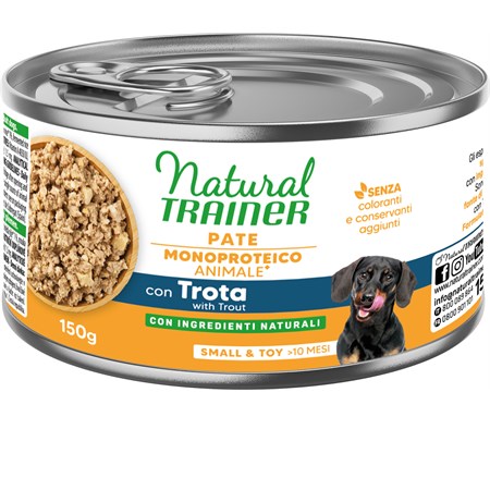 natural trainer sensitive no gluten mini adult trota 150 gr umido cane