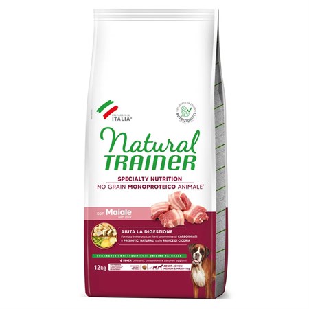natural trainer sensitive no grain adult medium maxi maiale e patate 12 kg cane