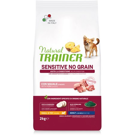 natural trainer sensitive no grain adult small toy maiale e patate 2 kg cane