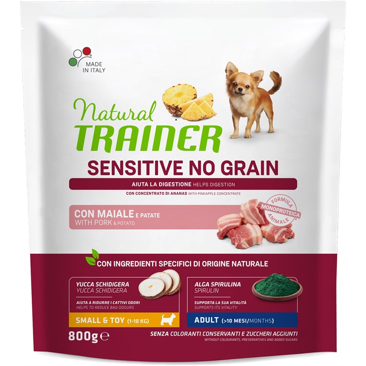 Natural Trainer Sensitive No Grain Adult Small Toy Maiale e Patate 800 gr Cane