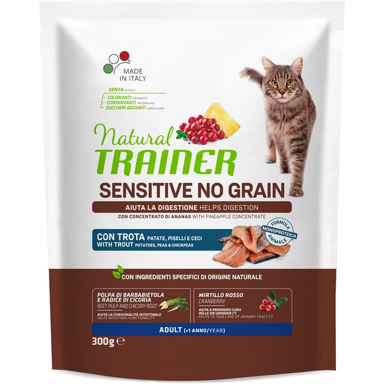 Natural Trainer Sensitive No Grain Trota 300 gr Crocchette Per Gatti