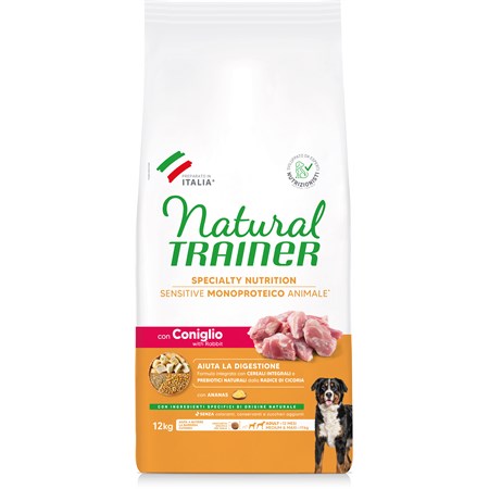 natural trainer sensitive plus adult medium maxi con coniglio 12 kg per cani