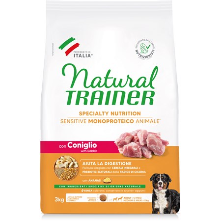 natural trainer sensitive plus adult medium maxi con coniglio 3 kg per cani
