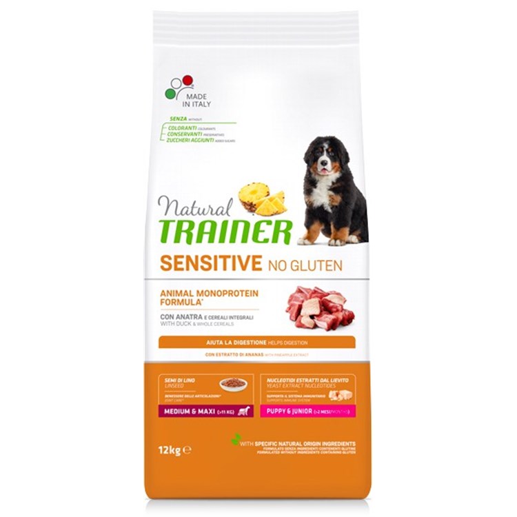 Fitness Natural Trainer Sensitive Puppy Junior Medium Maxi Duck 12 kg Anatra per Cani