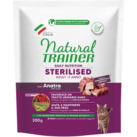 Natural Trainer Sterilised Anatra 300 gr Crocchette Per Gatti Sterilizzati in Gatti