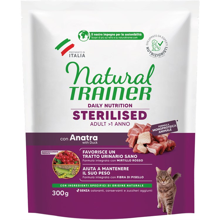 Natural Trainer Sterilised Anatra 300 gr Crocchette Per Gatti Sterilizzati