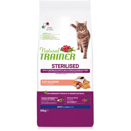 natural trainer sterilised salmone 10 kg gatto