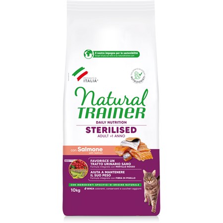 Natural Trainer Sterilised Salmone 10 kg Gatto in Gatti