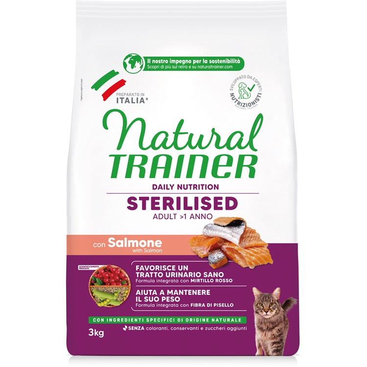 Natural Trainer Sterilised Salmone 3 kg Gatto