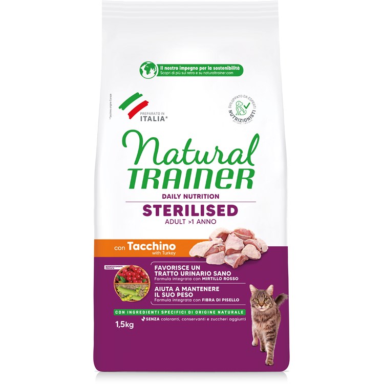 Natural Trainer Sterilised Tacchino 1,5 kg Gatto
