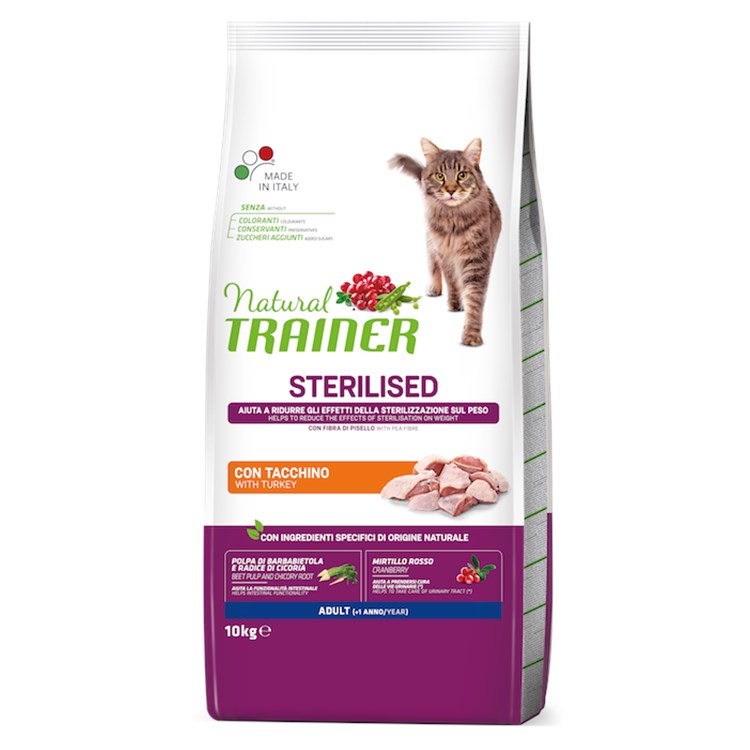 Natural Trainer Sterilised Tacchino 10 kg Gatto DANNEGGIATO