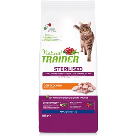 natural trainer sterilised tacchino 10 kg gatto