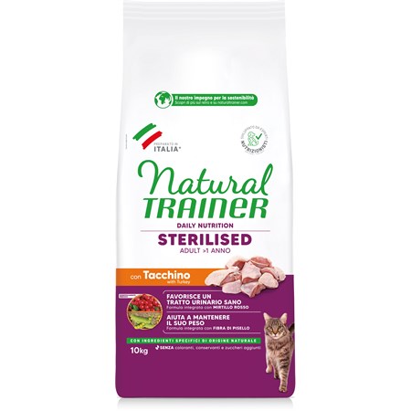 Natural Trainer Sterilised Tacchino 10 kg Gatto in Gatti