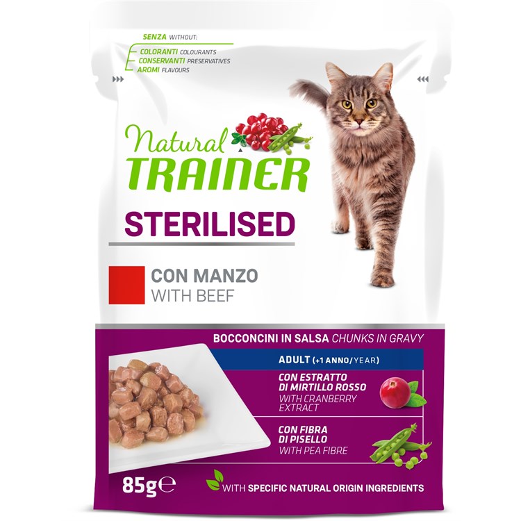 Natural Trainer Sterilised Manzo Bocconcini in Salsa 85 gr Busta