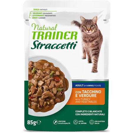 natural trainer straccetti adult tacchino con verdure 85 gr bustina umido per gatti