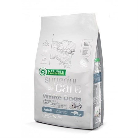 nature s protection white dog adult small grain free pesce bianco 10 kg crocchette cani manti bianchi