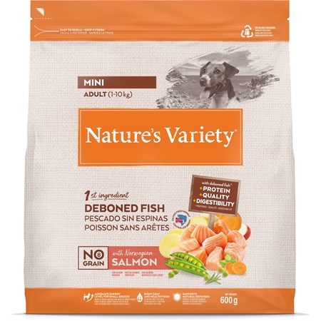 natures variety dog no grain adult mini salmone 600g