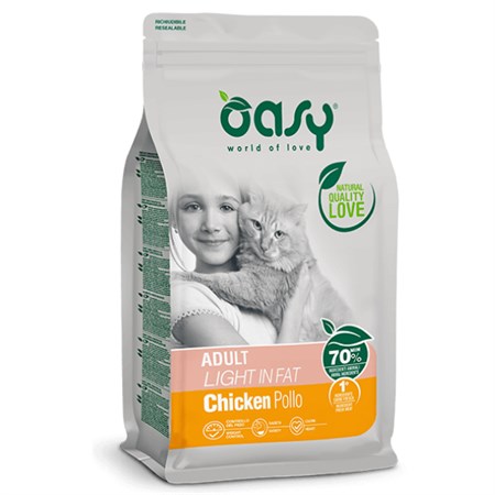 oasy cat adult light in fat pollo 300 gr per gatti