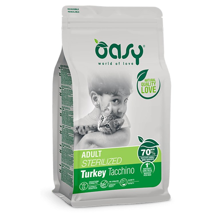 Oasy Cat Adult Sterilised Tacchino 300 gr Crocchette Gatti