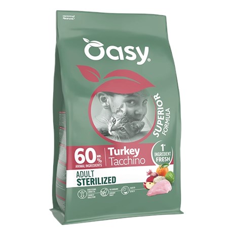 oasy cat adult sterilised tacchino 300 gr crocchette gatti