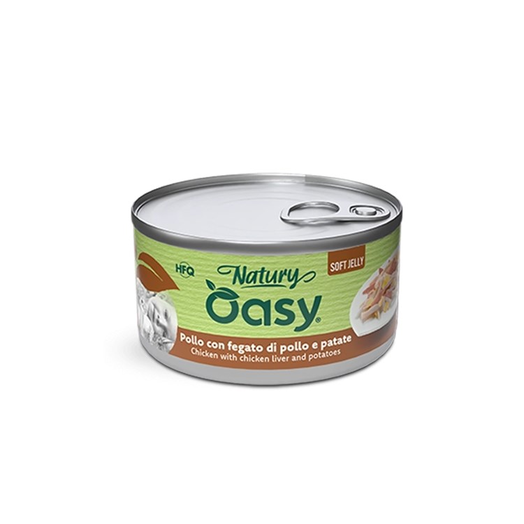 Oasy Cat Natury Soft Jelly Pollo Con Fegato di Pollo e Patate Lattina 150 gr Umido Per Gatti