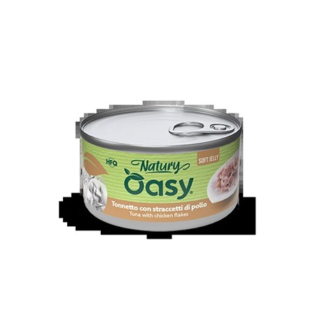 oasy cat natury tonno con straccetti di pollo lattina 85 gr umido per gatti