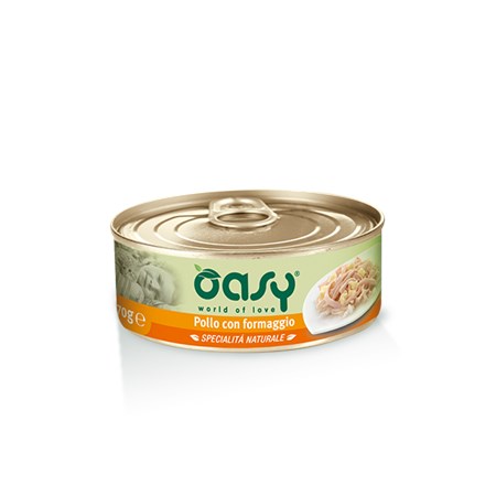 oasy cat pollo con formaggio lattina 70 gr umido per gatti