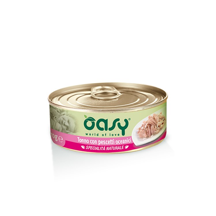 Oasy Cat Tonno Con Pescetti Oceanici Lattina 70 gr Umido Per Gatt
