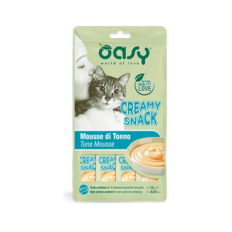 Oasy Creamy Snack Mousse Di Tonno 4 x 15 gr per gatti