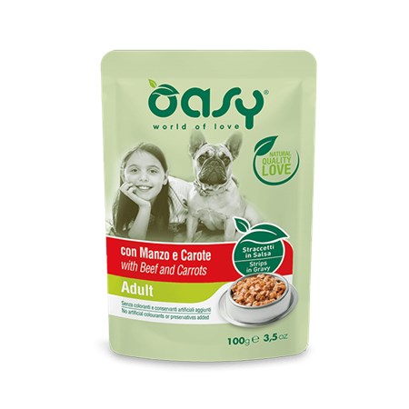 oasy dog adult manzo e carote 100 gr bustina cane
