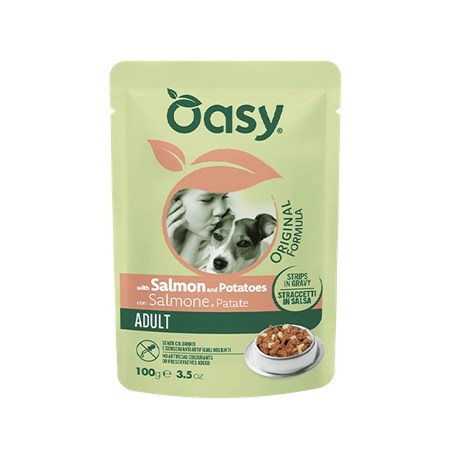 oasy dog adult salmone e patate 100 gr bustina cane