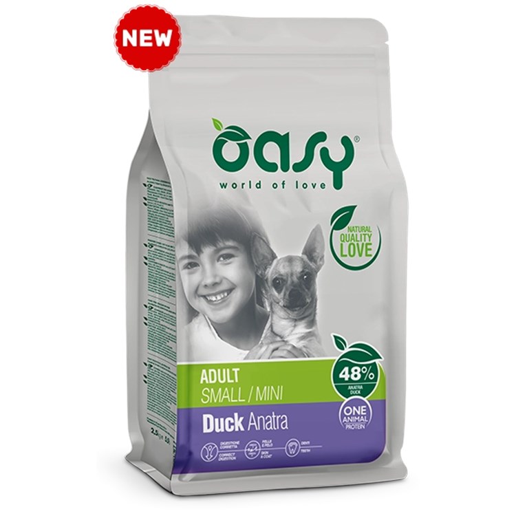 Oasy Dog Adult Small Mini Anatra 800 gr Crocchette Monoproteiche Cane