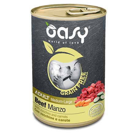 oasy dog grain free adult medium large manzo 400 gr barattolo umido cane