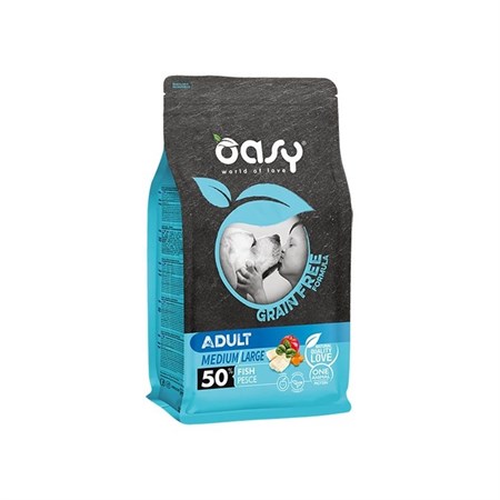 oasy dog grain free adult medium large pesce 12 kg