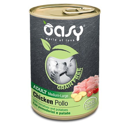 oasy dog grain free adult medium large pollo 400 gr barattolo umido cane