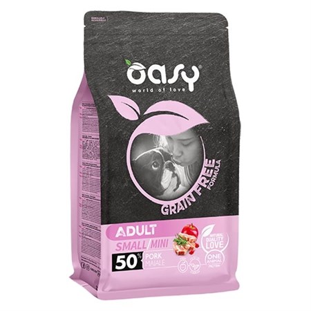 oasy dog grain free adult small mini maiale 800 gr crocchette per cani