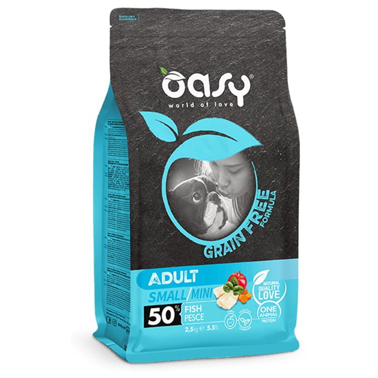 Oasy Dog Grain Free Adult Small Mini Pesce 2,5 kg Crocchette Per Cani