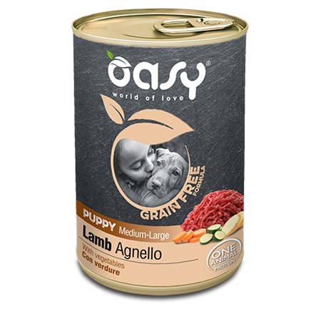oasy dog grain free puppy medium large agnello 400 gr barattolo umido cane