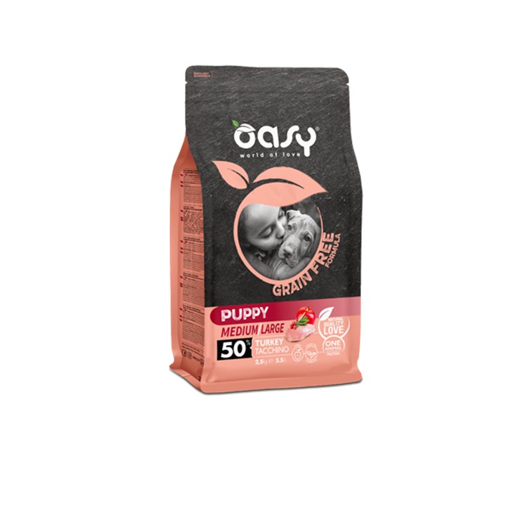 Oasy Dog Grain Free Puppy Medium Large Tacchino 2,5 kg Per Cani