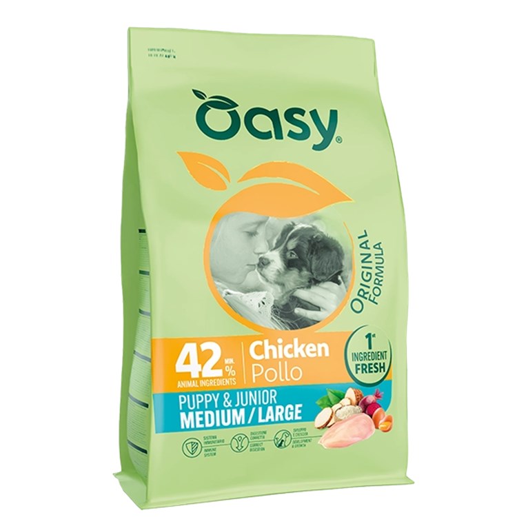 Oasy Dog Original Puppy Junior Medium Large Pollo 10 kg Per Cani