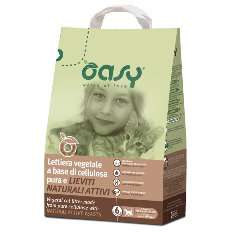 Oasy Lettiera Vegetale A Base di Cellulosa Pura e Lieviti 6 lt