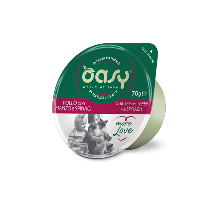 Oasy More Love Green Cup Pollo Con Manzo e Spinaci 70 gr Umido Gatto