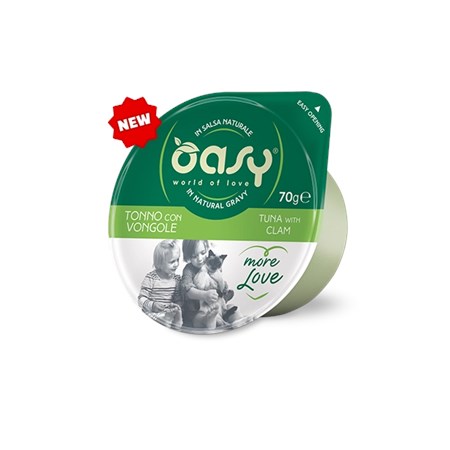 oasy more love green cup tonno con vongole 70 gr umido gatto