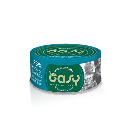 oasy more love tonno con pesce bianco lattina 70 gr per gatti