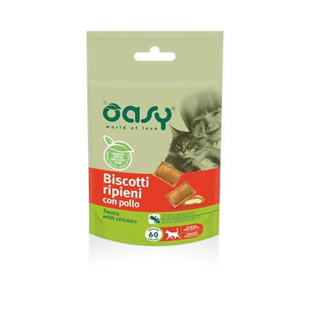 oasy snack biscotti ripieni con pollo per gatti 60 g