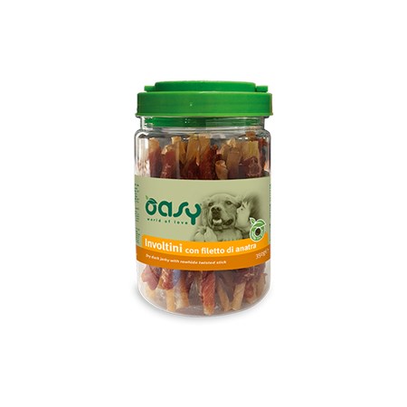 oasy snack involtini con filetti di anatra 350 g per cani