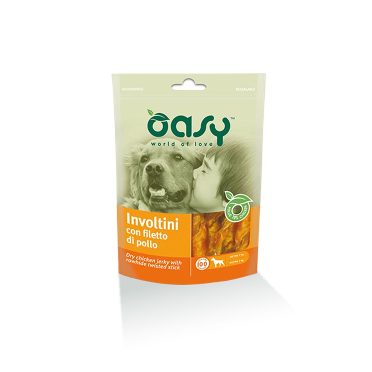 Oasy Snack Involtini con Filetti di Pollo 100 g per Cani